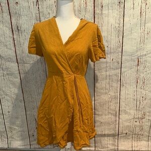 Elegant faux Mustard Wrap Dress